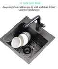 15 Inch Black Bar Sink Drop In For RV And Small Kitchen, 16 Gauge Stainless Steel Deep Single Bowl, Matte Black Gunmetal Finish