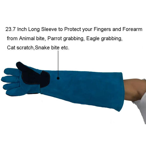 Bite Proof 23.7 Inch Kevlar Reinforced Animal Handling Gloves showing long sleeve protection for animal handling.