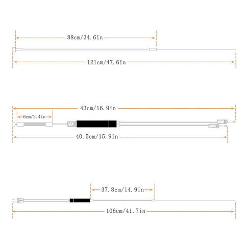 Dimensions of Pro Grade BMX Bike Gyro Brake Cable Kit With Front And Rear Cables Upper And Lower Cables Spinner Rotors