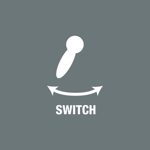 Illustration of a switch symbol with rotation arrows on a gray background.