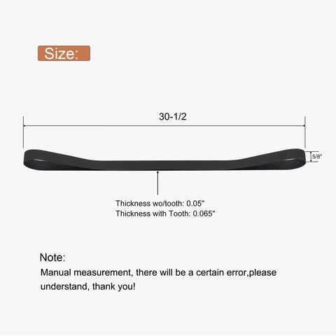 Diagram of Beefy 30-1/2 Inch Drive Belt Replacement For D55146 D55167 D55168 Air Compressors A12210 N011005 with measurements