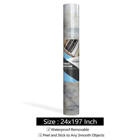 Blue Marble Waterproof Countertop Contact Paper 24x197 Inch Peel And Stick Vinyl Wrap roll standing vertically