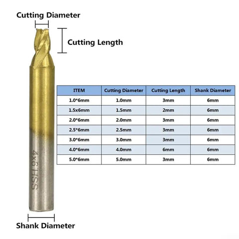 6mm shank key cutting milling cutter for vertical key machines shown with dimensions and product specifications table