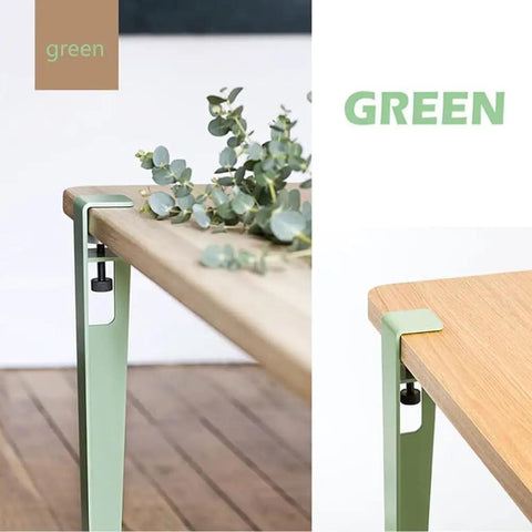 Badass Four Pack Iron Table Legs With Height Adjustment And Built In Leveling Pads For Coffee Dining Tables Or Workbenches Slick F Style Build Makes Any Diy Project A No Sweat Win In Fresh Green, close-up view of leg detail.