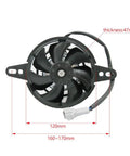 Gotta Have This Universal 4 Inch Electric Cooling Fan For Motorcycle Radiator And Oil Cooler Slaps Right On Any Dirt Bike Motocross Or ATV To Keep Her Chillin And Boost Horsepower, showing 4-inch diameter black fan with mount.