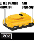 20V Max 4Ah Lithium Ion Battery 2 Pack DCB240-2 with LED charge indicator for power tools and chargers, yellow and black design