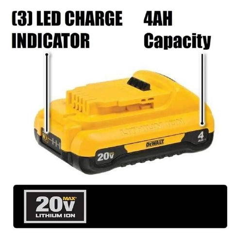 20V Max 4Ah Lithium Ion Battery 2 Pack DCB240-2 with LED charge indicator for power tools and chargers, yellow and black design