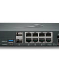 Slick Next Generation Firewall Offering Four Point Five Gbps Speed Advanced Cyber Defense Bundle Three Year Network Upgrade Kit, back view, with multiple ports.