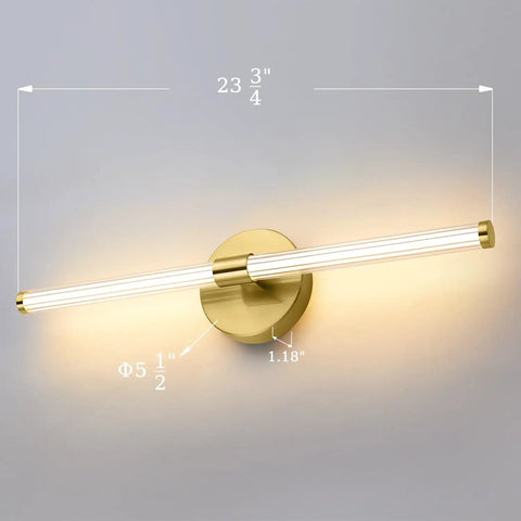 Two Pack Brass Gold Vanity Light Bar Set For Bathroom LED Wall Sconces Over Mirror Dimmable 23.75 Inch Length
