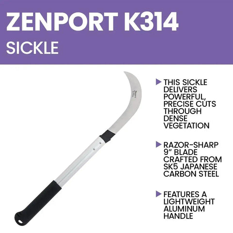 Beefy Heavy Duty Harvest Sickle With Carbon Steel Blade And Aluminum Handle, 14.5 Inch Tubular Shaft with 9 Inch Hooked Blade