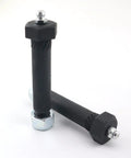 Heavy Duty Greaseable Trailer Axle Spring Shackle Bolts With Knurled Shoulders And Lock Nuts, 9 By 16 Inch X 3 Inch Fits 2K To 7K Lb Trailers, 14 Pack No Sweat Haul Setup close-up on black shackle bolts and nuts.