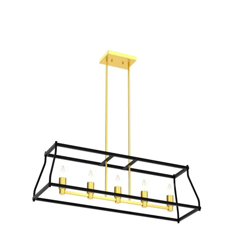 Industrial 5-Light Linear Pendant Light For Kitchen Island And Farmhouse Dining Room, Black Metal Fixture With Adjustable Heads