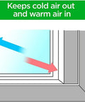 Diagram illustrating Premium Outdoor Patio Door Insulation Wrap For Large Windows And Sliding Doors Clear Plastic Film keeping cold air out.