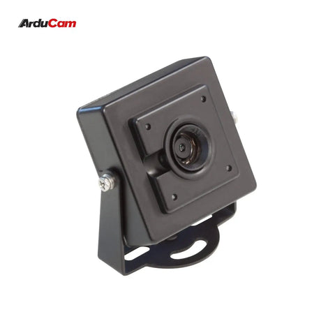 Side view of 8MP IMX179 Autofocus USB Camera with metal case for Raspberry Pi and PC, ultra HD embedded webcam, 3264x2448 resolution.