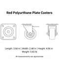 Diagram of Red Polyurethane Plate Caster With Steel Core for Warehouse Carts and Service Trolleys, showing dimensions.