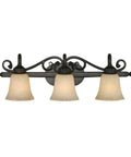 Belle Meade 3 Light Bath Vanity In Rubbed Bronze With Tea Stone Glass Shades For Cozy Casual Rooms