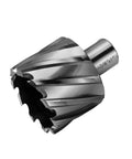 Angled view of JESTUOUS annular cutter, 1-7/8 in diameter, 3/4 in Weldon shank, steel finish