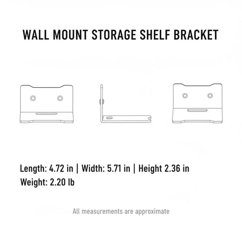 Diagram of Wall Mounted Router And Electronics Mounting Bracket One Piece Construction For A Floating Shelf Setup In Carbon Steel.