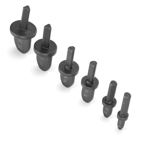 Heavy Duty 6-Piece Pipe Expander Set For Air Con Swaging featuring six sizes of bearing steel swage dies arranged in line.