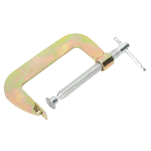 Heavy Duty 3 Piece C Clamp Set Carbon Steel G Handle For Woodworking And Welding Projects 2 Inch 3 Inch 4 Inch Thick Grip Holder, single C clamp with metallic finish.