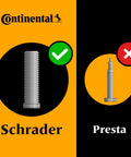Image showing comparison between Schrader and Presta valves, highlighting Schrader for Two Pack 26 Inch Mountain Bike Inner Tubes.