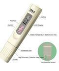 Digital Water Quality Tester PPM Meter With Built In Thermometer for drinking water with large LCD display and temperature sensor