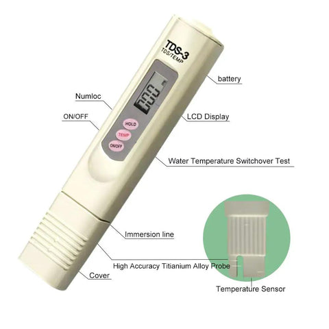 Digital Water Quality Tester PPM Meter With Built In Thermometer for drinking water with large LCD display and temperature sensor