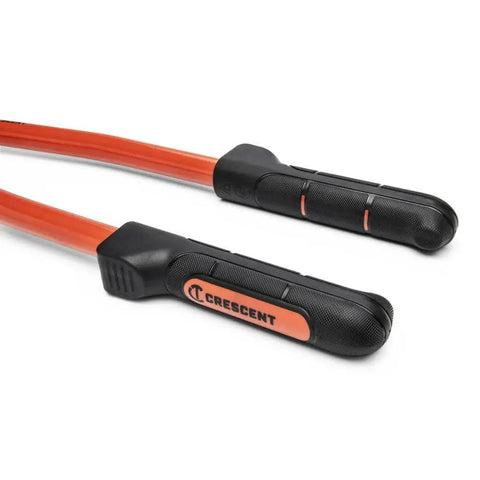 Close-up of the stabilizer handles on a 24-Inch High Leverage Compound Bolt Cutter with Center-Cut Jaws, orange and black design
