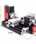 Compact Mini Benchtop Lathe 20000Rpm Smooth Cutting Power Tool featuring size dimensions 28cm x 10cm x 16cm for DIY projects.