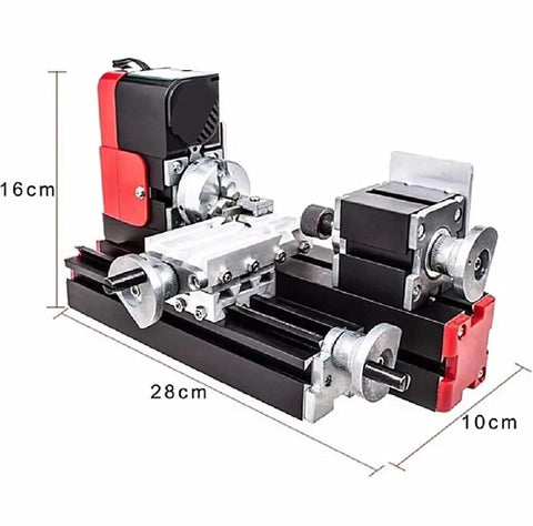 Compact Mini Benchtop Lathe 20000Rpm Smooth Cutting Power Tool featuring size dimensions 28cm x 10cm x 16cm for DIY projects.