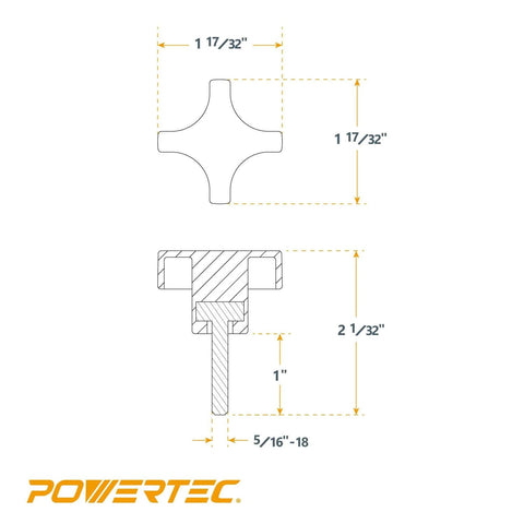 Diagram of Ten Pack 5/16-18 Four-Arm Knobs With 1 Inch Threaded Studs For Tool Free Grab And Go Grip And Secure Positioning.