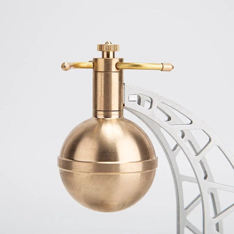 Heros Engine Steam Ball Model Kit That Really Works Full Metal Engine Model For DIY Enthusiasts Build Your Own Steam Powered Engine Hands On History And STEM Fun For Adults Silver Finish, brass ball engine side view