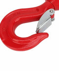 Hardcore Heavy Duty Swivel Lifting Hook Built Like A Tank At 5.3 Ton Capacity Top Tier Alloy Steel Rigging Grabber close-up view showing red finish and locking mechanism.