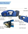 Heavy Duty Electric Strapping Machine With Automatic Tension, Welding And Cutting Functions For 9-16mm PP Pet Straps showing product structure and components.