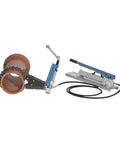 Kickass Remotely Operated Hydraulic Pipe Cutter For Two To Fifteen Inch Steel Heavy Iron Industrial Cutting Tool With High Pressure Operation And Rig Ready Handles showing the tool attached to a PVC pipe.