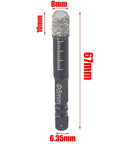 Diamond dry core drill bit for tile and marble, 8 mm head, 97 mm overall length, 6.35 mm shank.