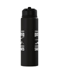 Black stainless steel Soaring Sailplane Pilot Water Bottle For Glider Enthusiasts with flip lid, side view.