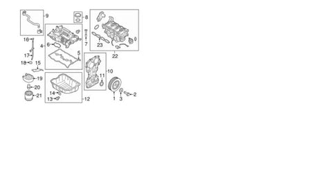 Diagram of Hyundai and Kia engine parts including Hyundai Oil Filter 2630035504 Genuine OEM Universal Fit For Most Hyundai And Kia Models 2006 To 2014.