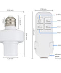 Dimensions of Remote Control Light Socket With Timer Kit for E26 and E27 Bulbs, wireless wall switch, no wiring, easy setup, 2 pack.