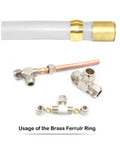 Front view of brass compression fittings with ferrule sleeves for 3/8 inch tube, pack of 40