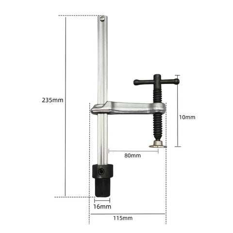 Quick Release Insertion Clamp For Workbench And T Bar Holes Heavy Duty Ratchet Table Clamp In Hardened Steel 160 By 80 Base Keeps Parts Secure, 16mm insert