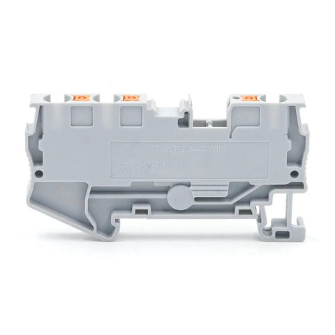 Side view of Ten Pack 4mm Square Dual Wire Terminal Block Kit With DIN Rail Mount Pro Grade Heavy Duty Spring Clamp