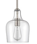 Modern Farmhouse Glass Pendant Light For Kitchen Island In Brushed Nickel Hand Blown Teardrop Shade 1 Light ETL Listed