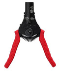 Automatic Wire Stripper Cutter For Quick One-Handed Insulation Removal Up To 1 Inch with red grips and center-mounted leverage