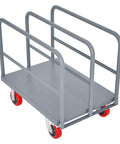 Beast Mode Heavy Duty All Steel Panel Truck Cart Holds 2000 Lbs With 3 Side Rails And 6 Inch Swivel Casters That Roll Smooth For Lumber Drywall Warehouse Hauling, gray steel cart with diamond plate surface.