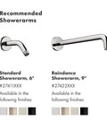 Recommended showerarms with standard 6-inch and raindance 9-inch options for Crometta E 9 Inch Showerhead With Rain Spray QuickClean.