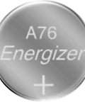 Legit Long Lasting LR44 A76 Alkaline Button Battery Pack 1.5 Volt Coin Cell Power close-up of Energizer A76 battery.
