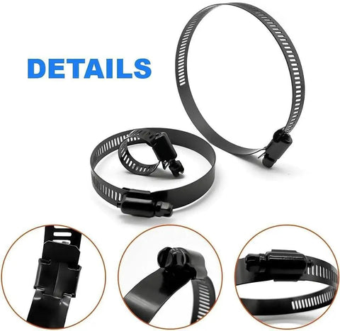 Black Stainless Steel Worm Gear Hose Clamp Set Adjustable 6 To 38mm Assortment for Plumbing Auto and Mechanical Projects