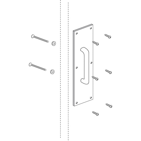 Installation diagram for Polished Brass Pull Plate With 3/4 In Round Door Handle, 3-1/2 In Wide By 15 In High Cover Plate