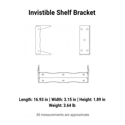 Technical diagram of Hidden Steel Shelf Brackets For Wall Mounted Desks And Shelves With Matte Black Finish Concealed Support Hardware